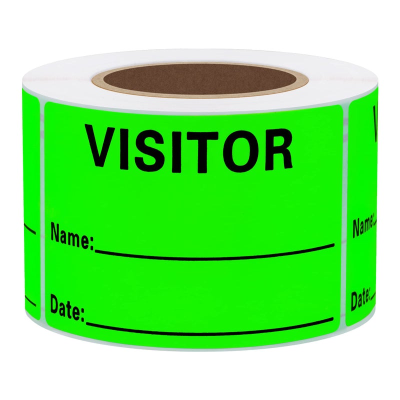 Hybsk Visitor Badge Stickers Guest Temporary Pass Name Identification Neon Fluorescent Green Labels 2 x 3 inch Stickers 300 Labels Per Roll (Fluorescent Green) - Image 1
